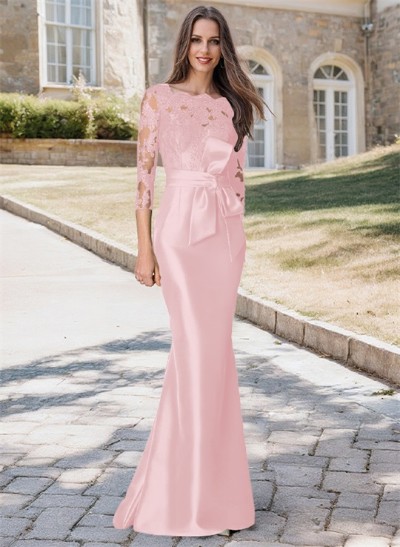 Trumpet/Mermaid 3/4 Sleeves Lace/Satin Mother Of The Bride Dresses With Bow(s)