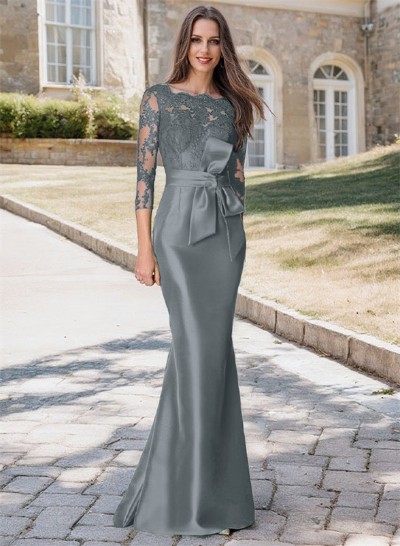 Trumpet/Mermaid 3/4 Sleeves Lace/Satin Mother Of The Bride Dresses With Bow(s)