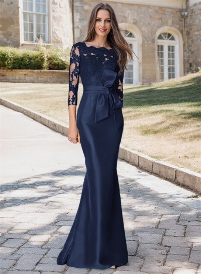 Trumpet/Mermaid 3/4 Sleeves Lace/Satin Mother Of The Bride Dresses With Bow(s)