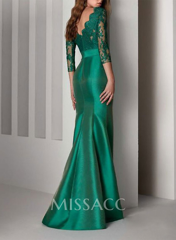 Trumpet/Mermaid 3/4 Sleeves Lace/Satin Mother Of The Bride Dresses With Bow(s) Trumpet/Mermaid 3/4 Sleeves Lace/Satin Mother Of The Bride Dresses With Bow(s)