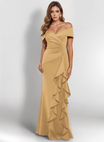 Sheath/Column Off-The-Shoulder Elastic Satin Mother Of The Bride Dresses