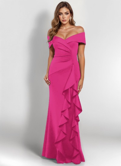 Elegant Ruched Off-The-Shoulder Mother Of The Bride Dresses With Cascading Ruffles