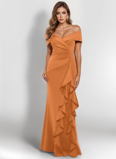 Sheath/Column Off-The-Shoulder Elastic Satin Mother Of The Bride Dresses