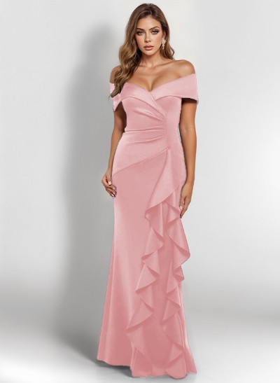 Elegant Ruched Off-The-Shoulder Mother Of The Bride Dresses With Cascading Ruffles