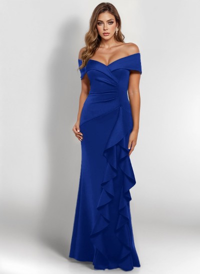 Elegant Ruched Off-The-Shoulder Mother Of The Bride Dresses With Cascading Ruffles