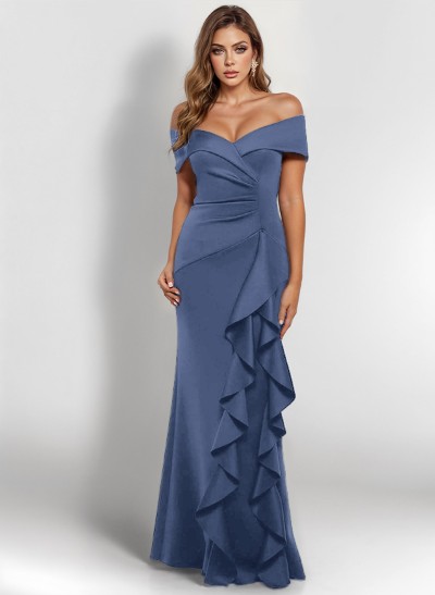 Elegant Ruched Off-The-Shoulder Mother Of The Bride Dresses With Cascading Ruffles