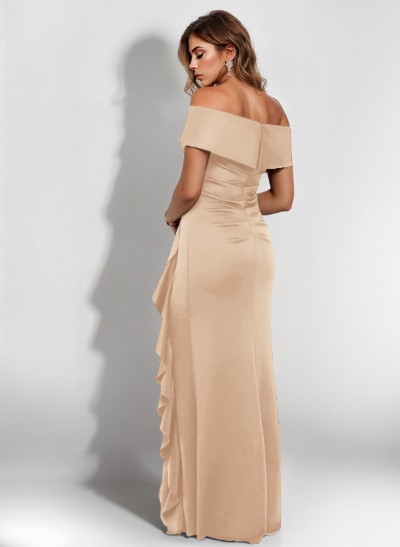 Elegant Ruched Off-The-Shoulder Mother Of The Bride Dresses With Cascading Ruffles