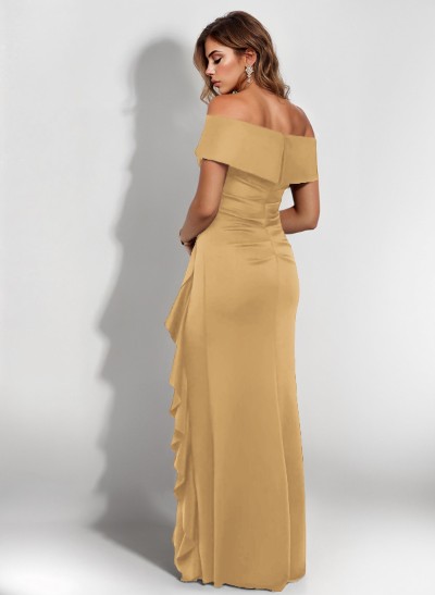 Sheath/Column Off-The-Shoulder Elastic Satin Mother Of The Bride Dresses