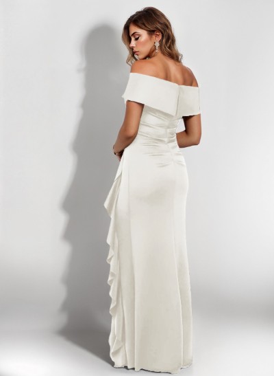 Sheath/Column Off-The-Shoulder Elastic Satin Mother Of The Bride Dresses