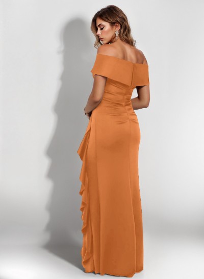 Sheath/Column Off-The-Shoulder Elastic Satin Mother Of The Bride Dresses