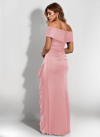 Elegant Ruched Off-The-Shoulder Mother Of The Bride Dresses With Cascading Ruffles