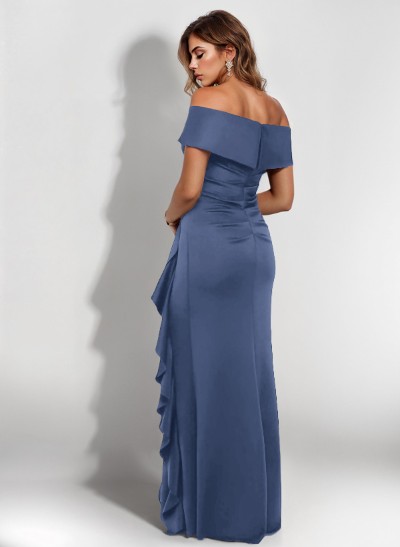 Elegant Ruched Off-The-Shoulder Mother Of The Bride Dresses With Cascading Ruffles