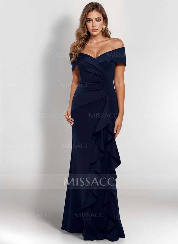 Elegant Ruched Off-The-Shoulder Mother Of The Bride Dresses With Cascading Ruffles