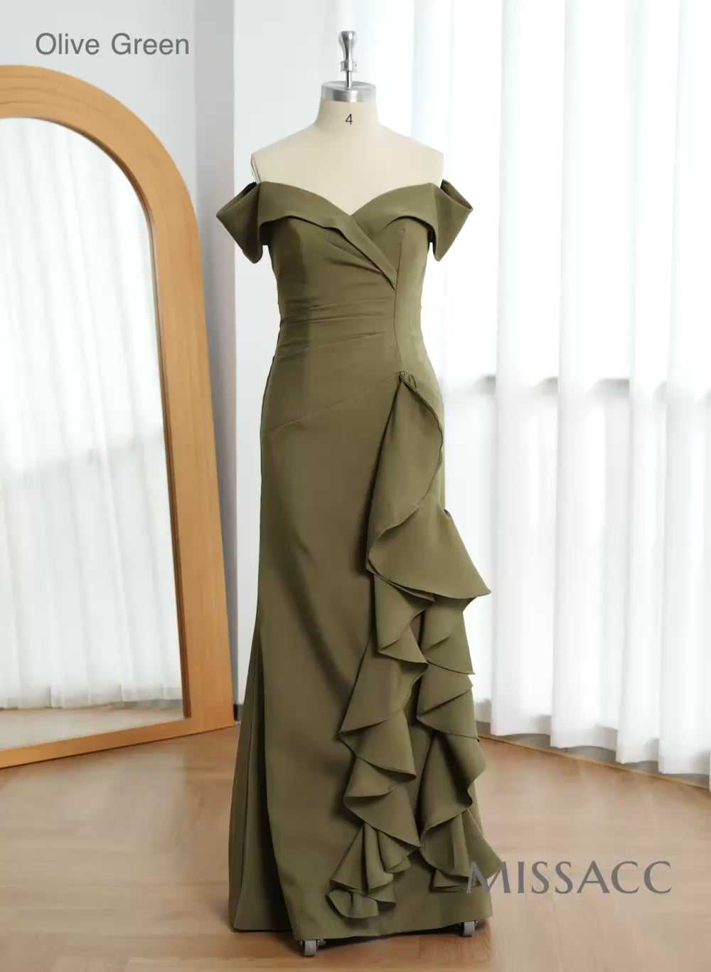 Elegant Ruched Off-The-Shoulder Mother Of The Bride Dresses With Cascading Ruffles