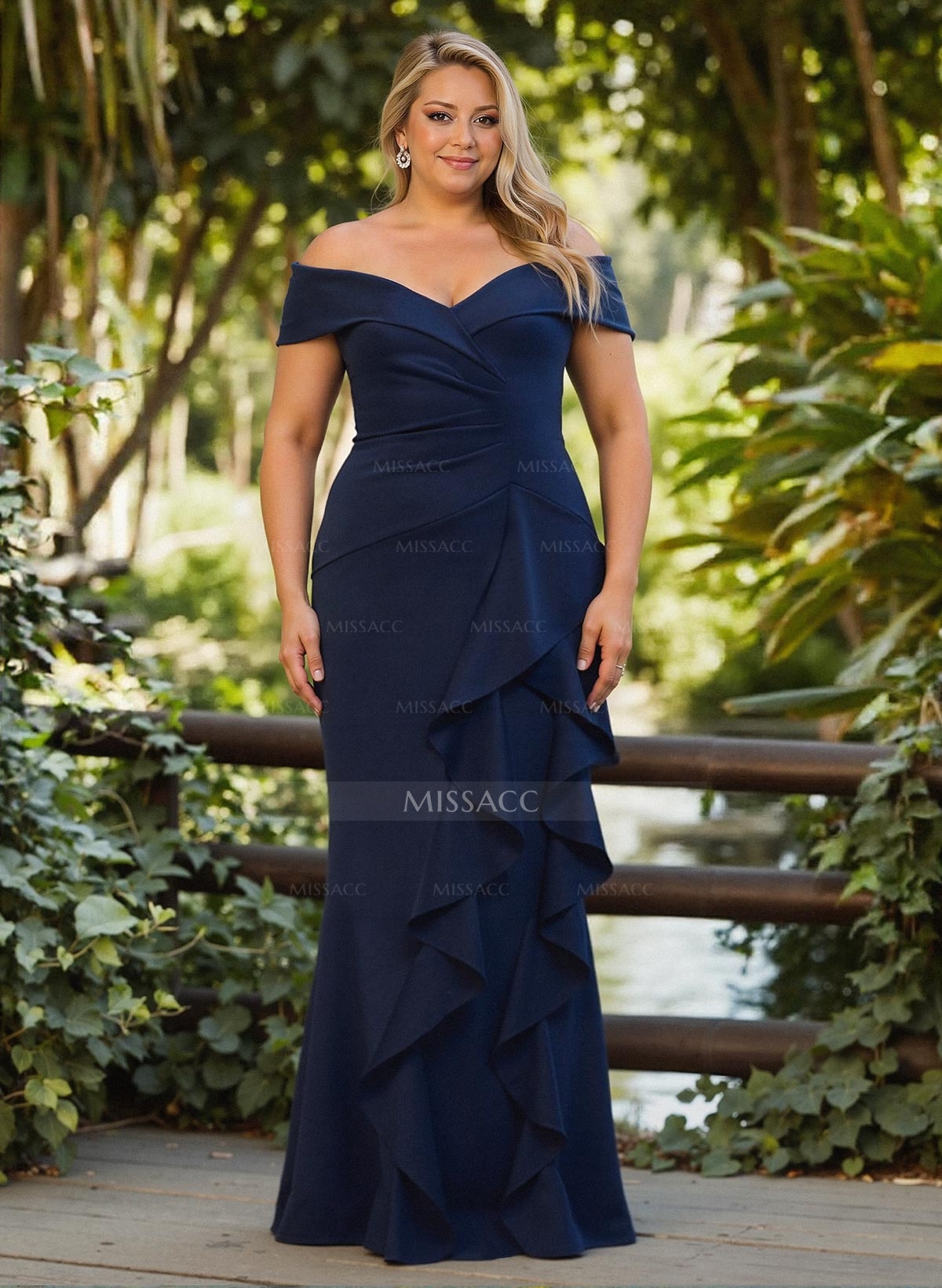 Elegant Ruched Off-The-Shoulder Mother Of The Bride Dresses With Cascading Ruffles
