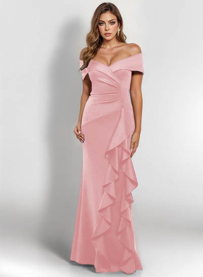 Elegant Ruched Off-The-Shoulder Mother Of The Bride Dresses With Cascading Ruffles