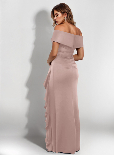 Elegant Ruched Off-The-Shoulder Mother Of The Bride Dresses With Cascading Ruffles