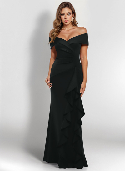 Elegant Ruched Off-The-Shoulder Mother Of The Bride Dresses With Cascading Ruffles