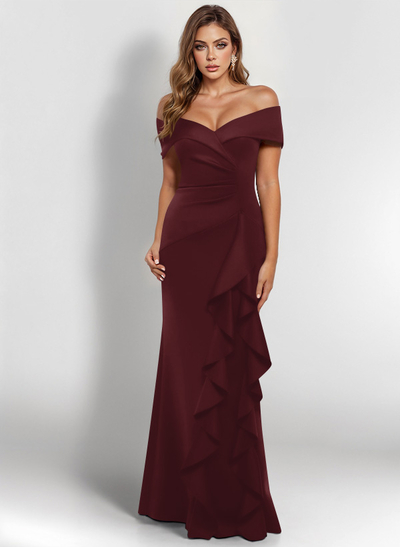 Elegant Ruched Off-The-Shoulder Mother Of The Bride Dresses With Cascading Ruffles