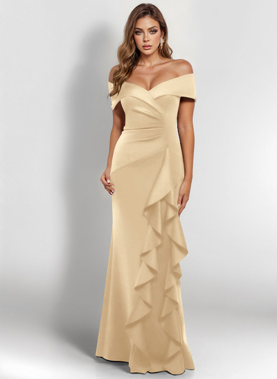 Elegant Ruched Off-The-Shoulder Mother Of The Bride Dresses With Cascading Ruffles