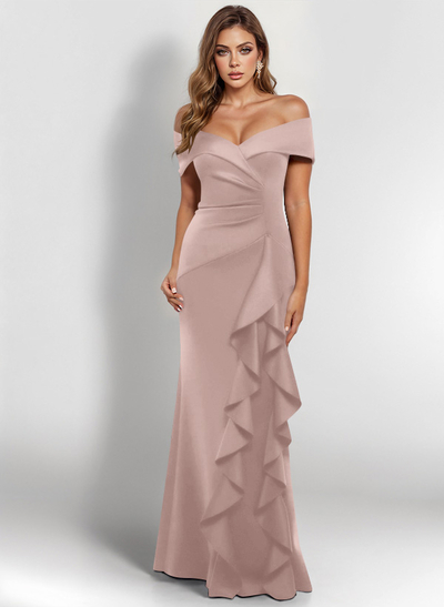 Elegant Ruched Off-The-Shoulder Mother Of The Bride Dresses With Cascading Ruffles