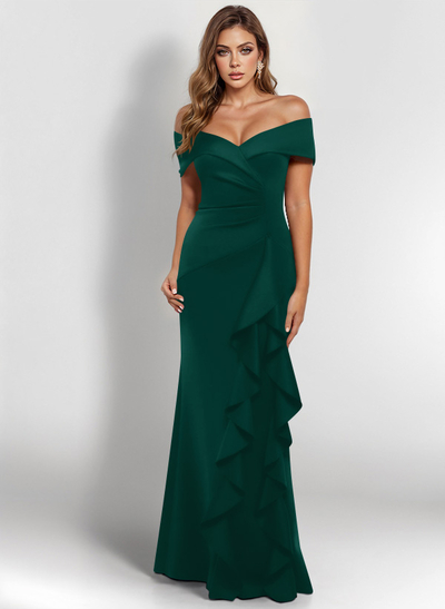 Elegant Ruched Off-The-Shoulder Mother Of The Bride Dresses With Cascading Ruffles