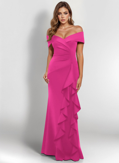 Elegant Ruched Off-The-Shoulder Mother Of The Bride Dresses With Cascading Ruffles