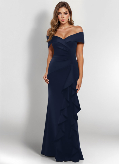 Elegant Ruched Off-The-Shoulder Mother Of The Bride Dresses With Cascading Ruffles