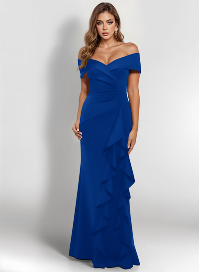 Elegant Ruched Off-The-Shoulder Mother Of The Bride Dresses With Cascading Ruffles