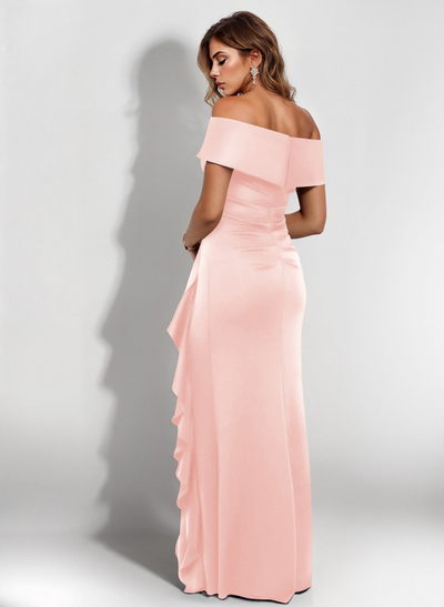 Elegant Ruched Off-The-Shoulder Mother Of The Bride Dresses With Cascading Ruffles