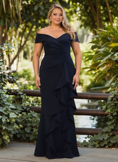 Elegant Ruched Off-The-Shoulder Mother Of The Bride Dresses With Cascading Ruffles