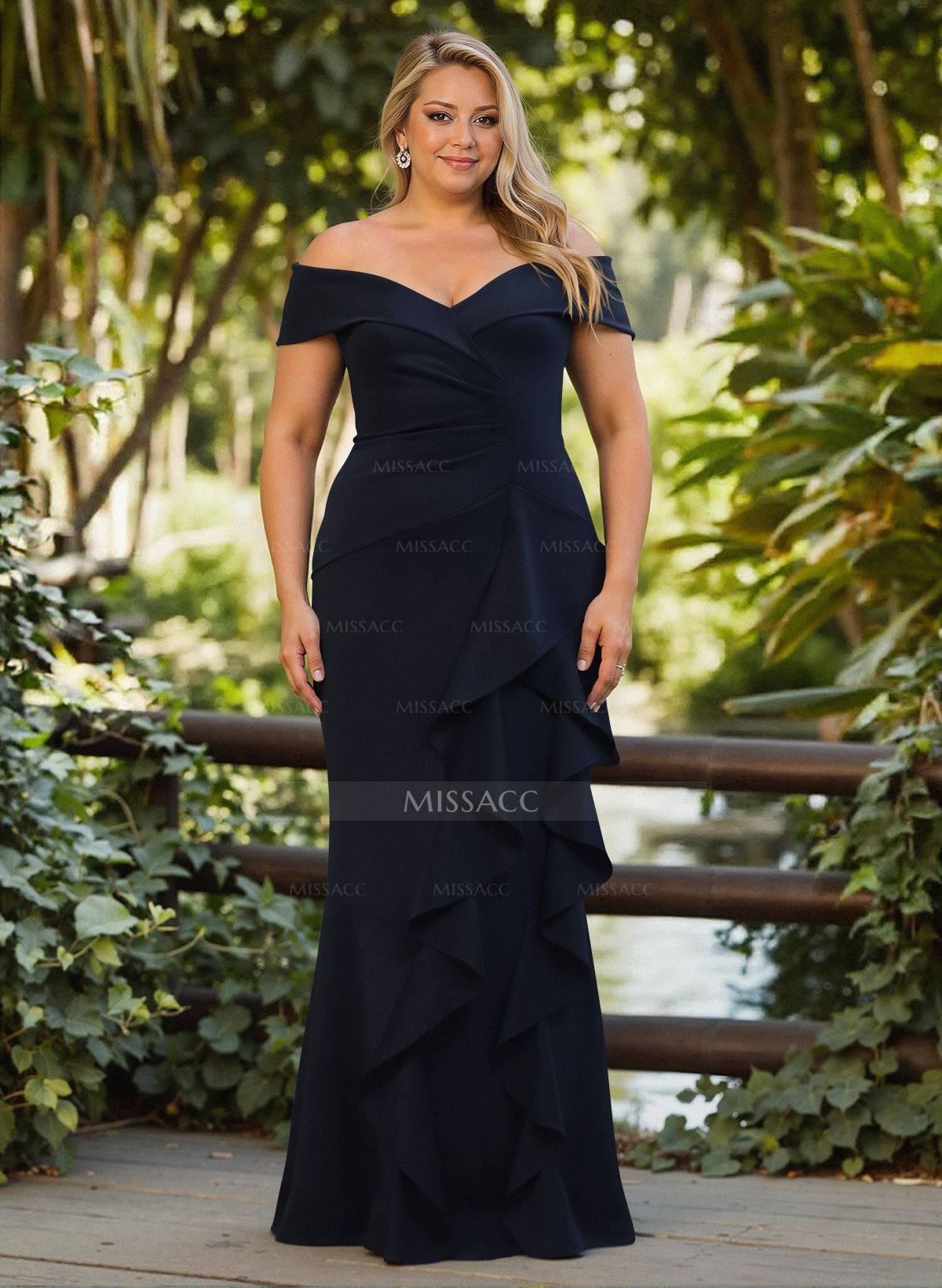 Elegant Ruched Off-The-Shoulder Mother Of The Bride Dresses With Cascading Ruffles