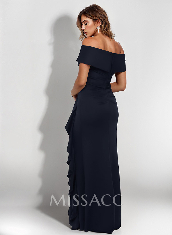 Elegant Ruched Off-The-Shoulder Mother Of The Bride Dresses With Cascading Ruffles Elegant Ruched Off-The-Shoulder Mother Of The Bride Dresses With Cascading Ruffles