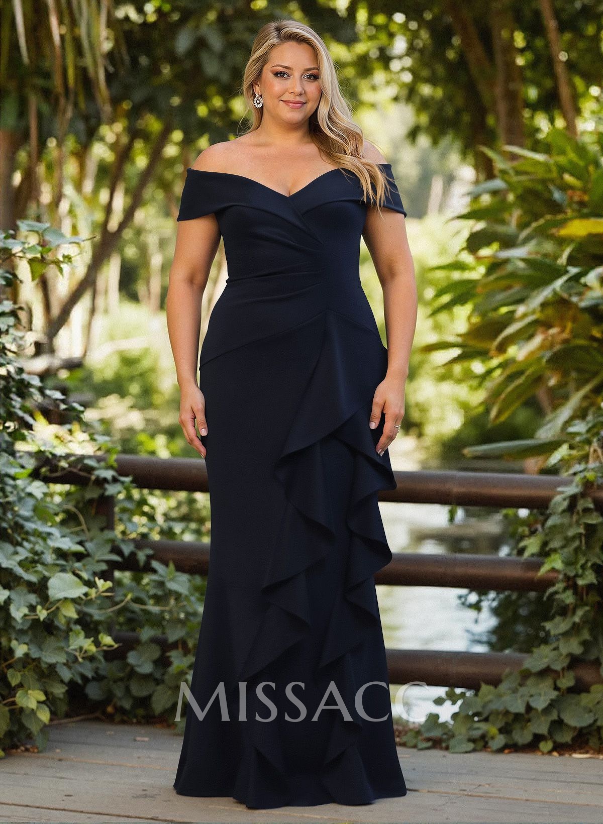 Elegant Ruched Off-The-Shoulder Mother Of The Bride Dresses With Cascading Ruffles Elegant Ruched Off-The-Shoulder Mother Of The Bride Dresses With Cascading Ruffles