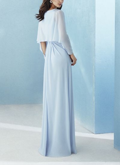 Scoop Neck Long Sleeves Chiffon Mother Of The Bride Dresses With Split Front