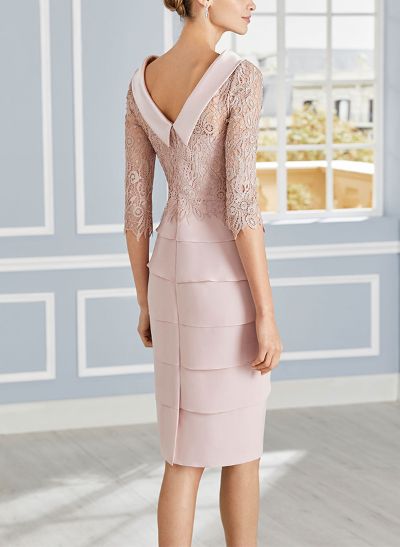Sheath/Column Scoop Neck 3/4 Sleeves Lace Cocktail Dresses