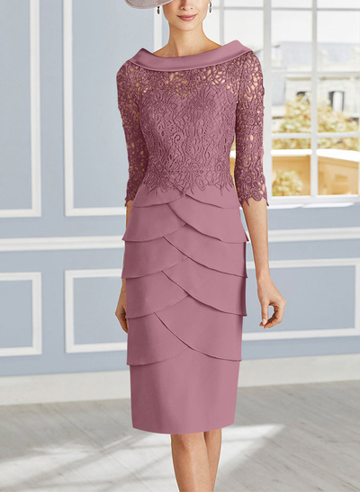 Sheath/Column Scoop Neck 3/4 Sleeves Lace Mother Of The Bride Dresses