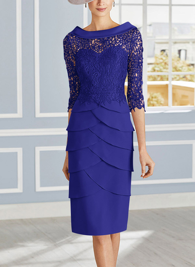 Sheath/Column Scoop Neck 3/4 Sleeves Lace Mother Of The Bride Dresses
