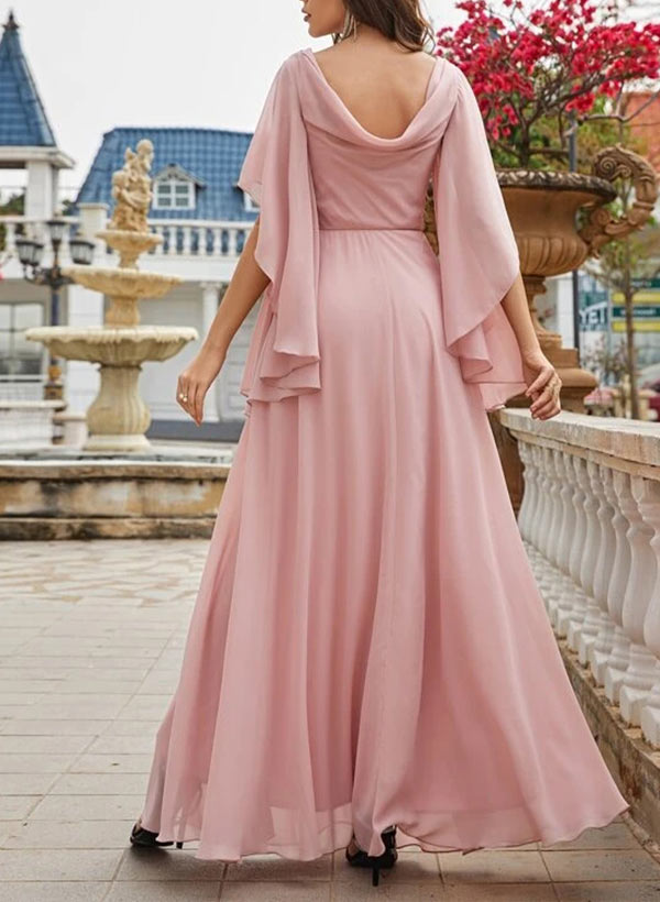 A-Line V-Neck Floor-Length Chiffon Mother Of The Bride Dresses With Appliques Lace