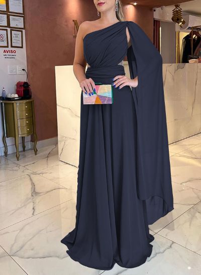 A-Line One-Shoulder Sweep Train Chiffon Mother Of The Bride Dresses
