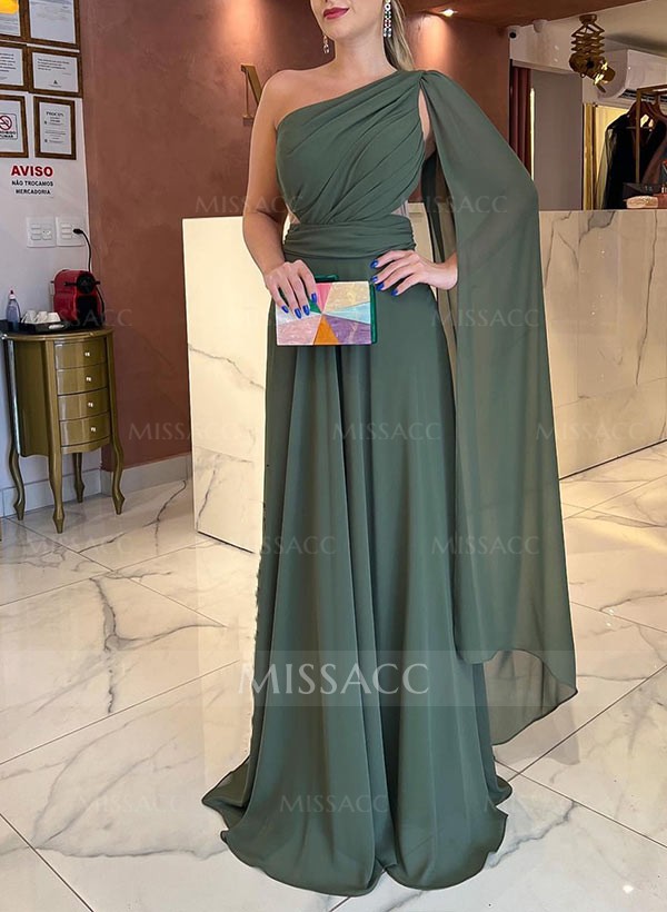 A-Line One-Shoulder Sweep Train Chiffon Mother Of The Bride Dresses