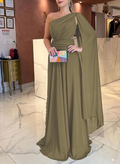 A-Line One-Shoulder Sweep Train Chiffon Mother Of The Bride Dresses