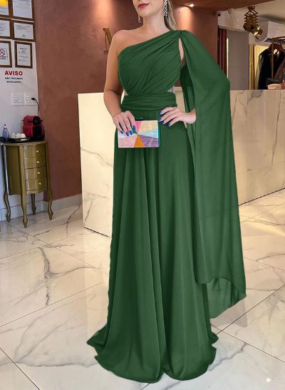 A-Line One-Shoulder Sweep Train Chiffon Mother Of The Bride Dresses