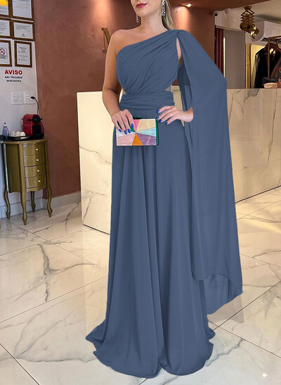 A-Line One-Shoulder Sweep Train Chiffon Mother Of The Bride Dresses