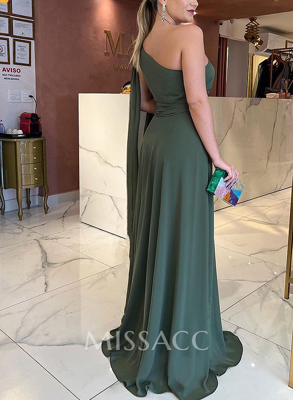 A-Line One-Shoulder Sweep Train Chiffon Mother Of The Bride Dresses A-Line One-Shoulder Sweep Train Chiffon Mother Of The Bride Dresses
