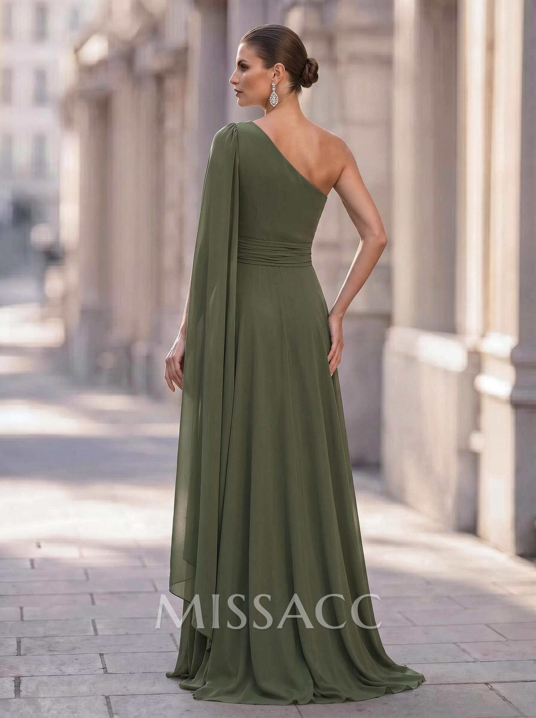 A-Line One-Shoulder Sweep Train Chiffon Mother Of The Bride Dresses