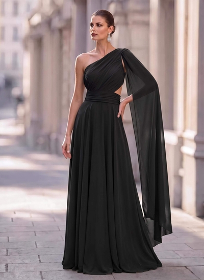 A-Line One-Shoulder Sweep Train Chiffon Mother Of The Bride Dresses