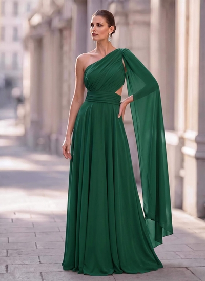 A-Line One-Shoulder Sweep Train Chiffon Mother Of The Bride Dresses