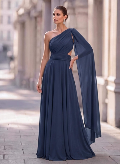 A-Line One-Shoulder Sweep Train Chiffon Mother Of The Bride Dresses