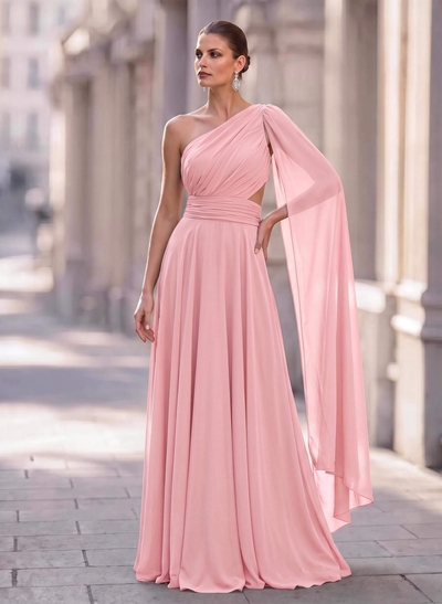 A-Line One-Shoulder Sweep Train Chiffon Mother Of The Bride Dresses